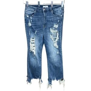 Risen High Rise Blue Distressed Cropped Flare Jeans Womens 2XL Style XRDW222
